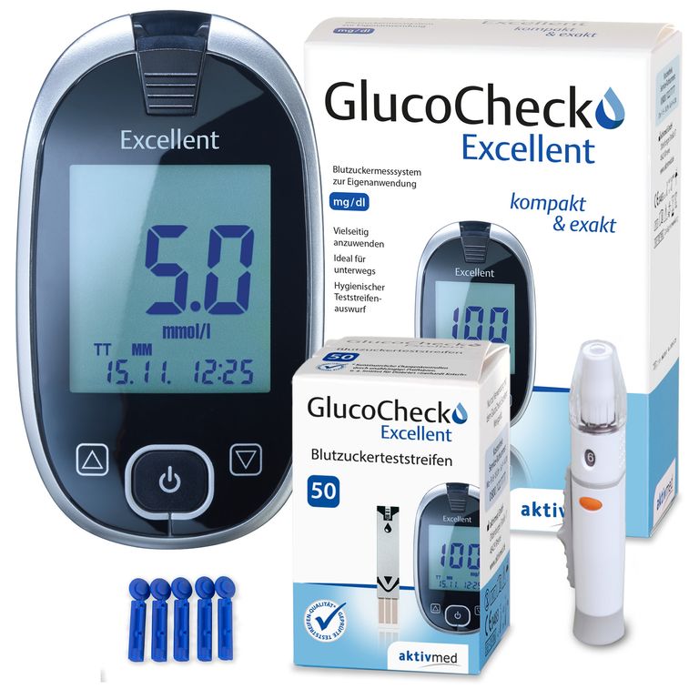 shopapotheke GlucoCheck Excellent Messgerät (mmol/L) + 60 Teststreifen