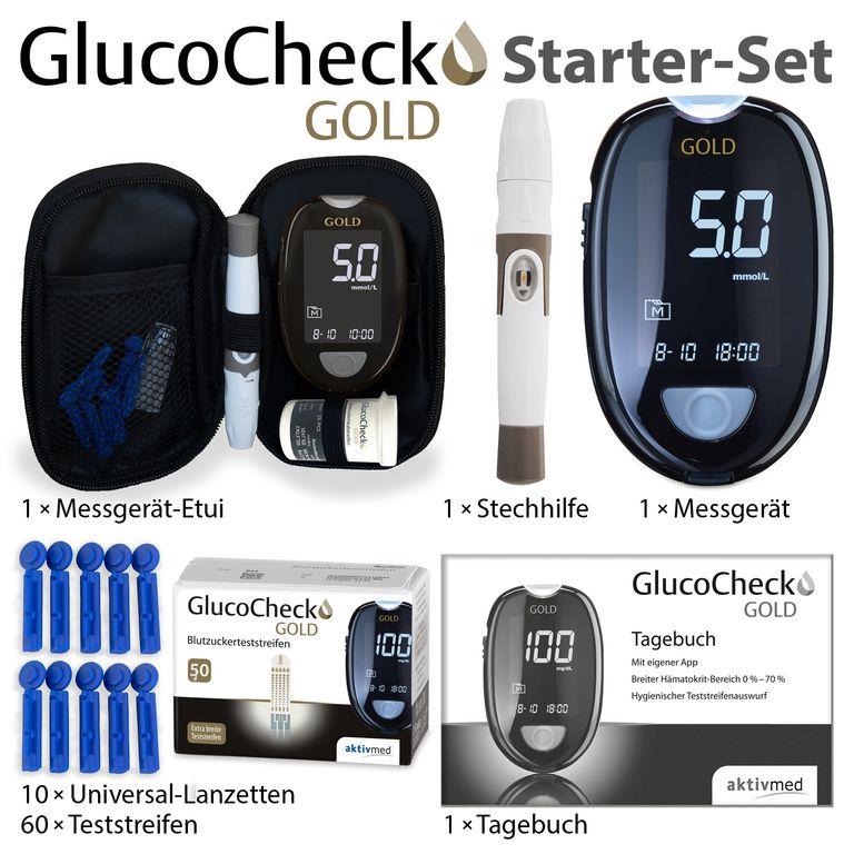 Shopapotheke GlucoCheck GOLD Blutzuckermessgerät (mmol/L) + 60 Teststreifen