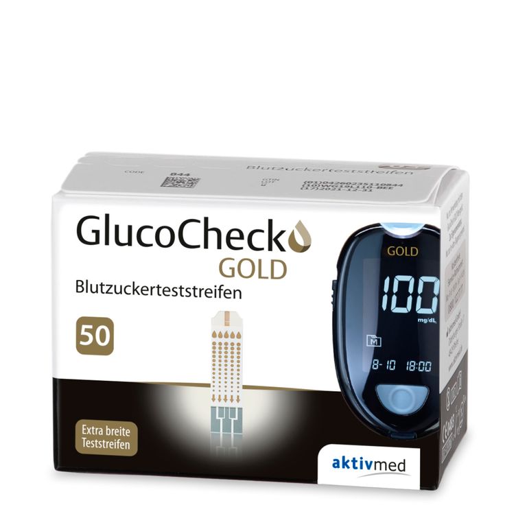 Shopapotheke GlucoCheck GOLD Blutzuckermessgerät (mmol/L) + 60 Teststreifen