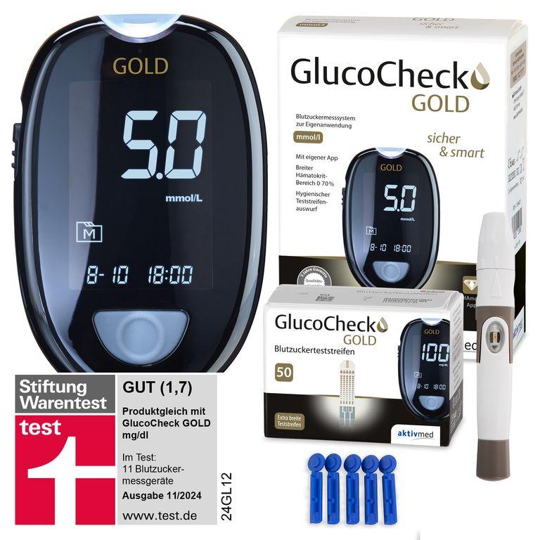 shopapotheke GlucoCheck GOLD Blutzuckermessgerät (mmol/L) + 60 Teststreifen