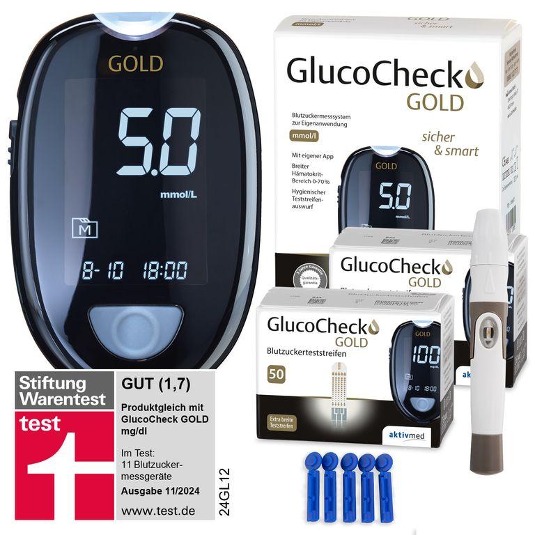 shopapotheke GlucoCheck GOLD Messgerät (mmol/L) + 110 Teststreifen