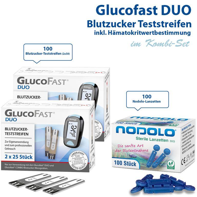 Shopapotheke Glucofast Duo 2 X Blutzucker-Teststreifen Und Nodolo Lanzetten Im Kombiset
