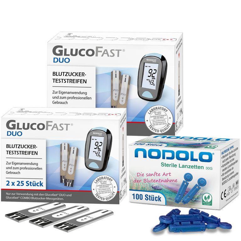 shopapotheke Glucofast Duo 2 x Blutzucker-Teststreifen und Nodolo Lanzetten im Kombiset
