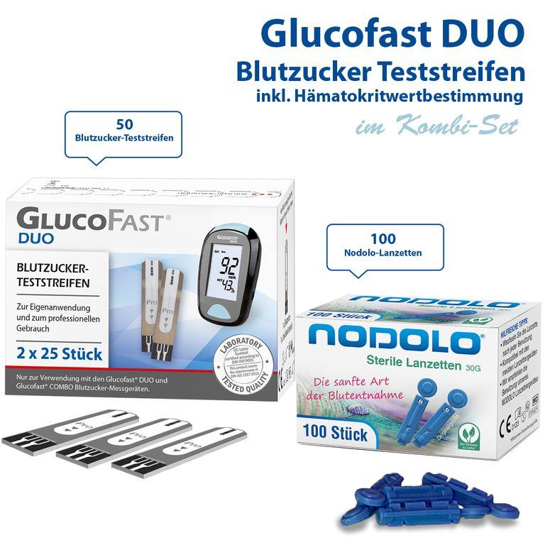 Shopapotheke Glucofast Duo Blutzucker-Teststreifen Und Nodolo Lanzetten Im Kombiset