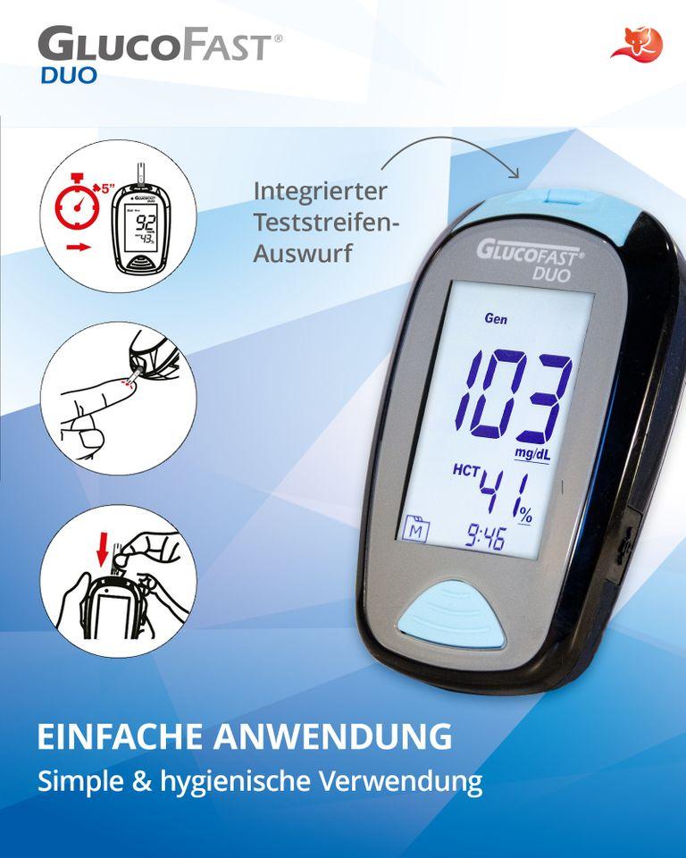 Shopapotheke Glucofast® Duo Blutzuckermessgerät Starterset Inkl. Teststreifen Und Lanzetten (mg/dL)