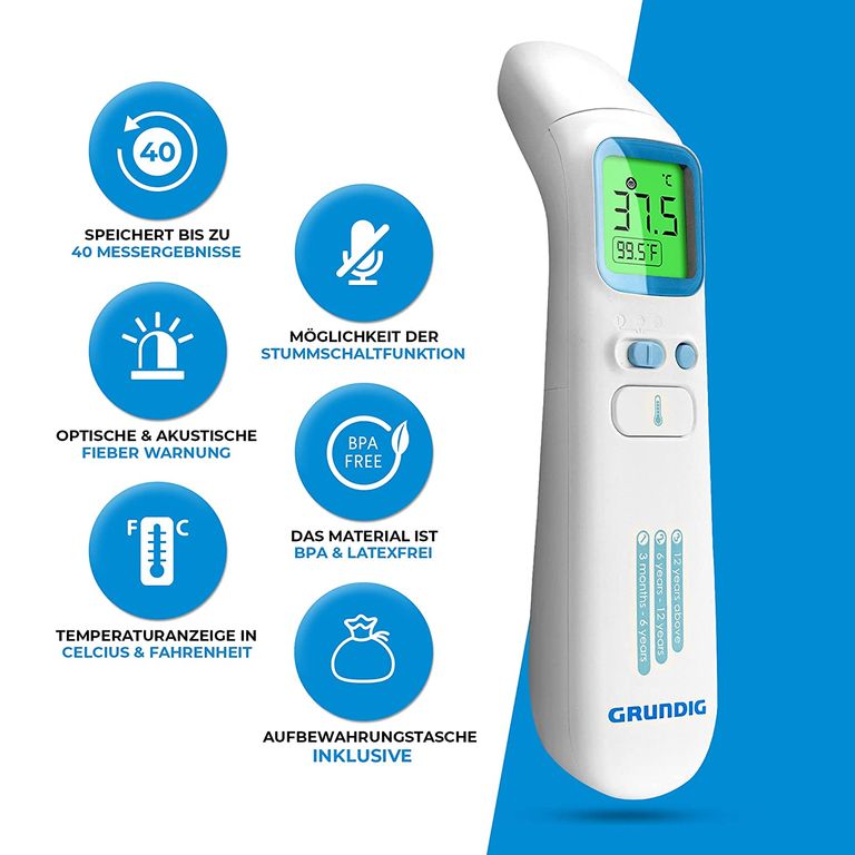 Shopapotheke Grundig Fieberthermometer Kontaktlos Infrarot - Hochpräzise Ohr Stirn