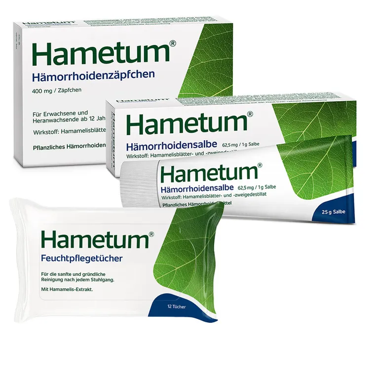 shopapotheke Hametum® Hämorrhoidenzäpfchen + Hametum® Feuchtpflegetücher + Hametum® Hämorrhoidensalbe mit Applikator
