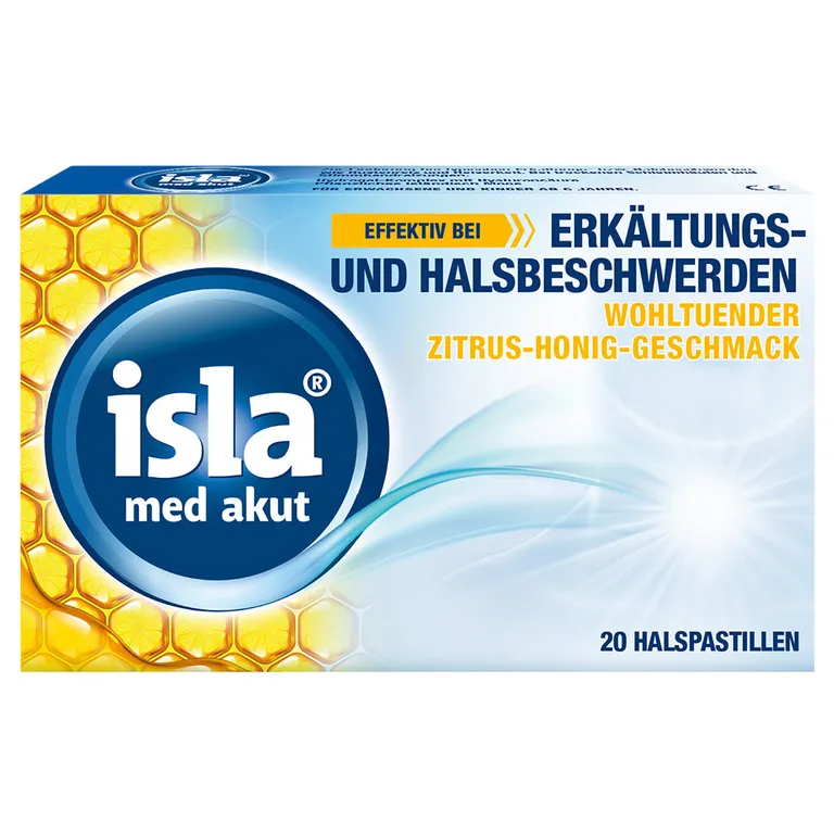 shopapotheke isla med akut Zitrus-Honig Halspastillen bei Halsschmerzen und Erkältung