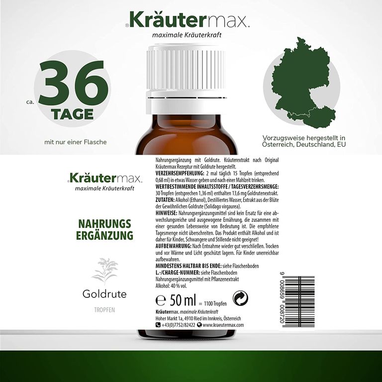 Shopapotheke Kräutermax Goldrute Tropfen MitExtrakt Aus Der Blüte Der Gewöhnlichen Goldrute (Solidago Virgaurea)