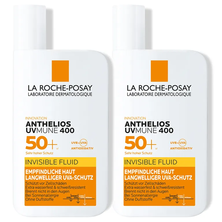 shopapotheke La Roche Posay Anthelios Invisible Fluid UVMune 400 LSF 50+: Sonnencreme für das Gesicht für zu Sonnenallergie neigende und empfindliche Haut
