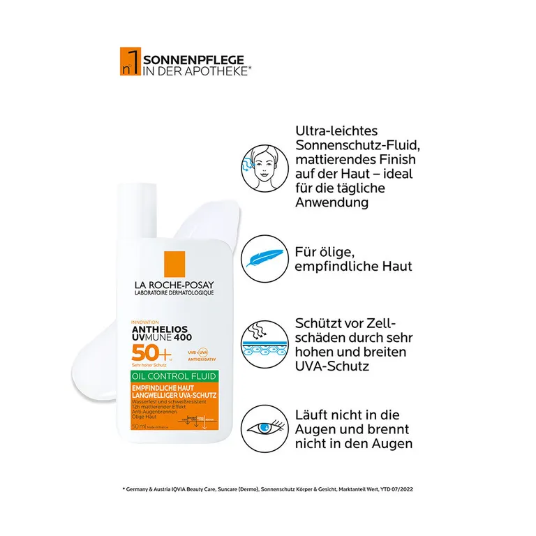 Shopapotheke La Roche Posay Anthelios UVMUNE 400 Oil Control Fluid Sonnenschutz Für Empfindliche Haut Mit Sehr Hohem UV-Schutz LSF 50+. Für ölige Haut Geeignet - Jetzt 20% Sparen Mit Code "dermo20"
