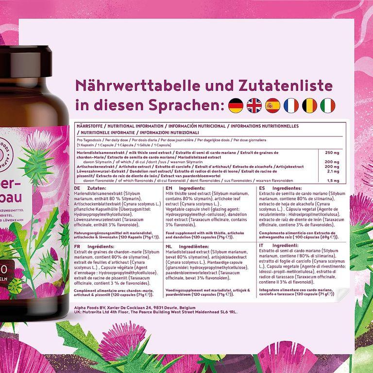 Shopapotheke Leberaufbau - Mariendistel Artischocke & Löwenzahn - 120 Kapseln - Deutsche Markenrohstoffe