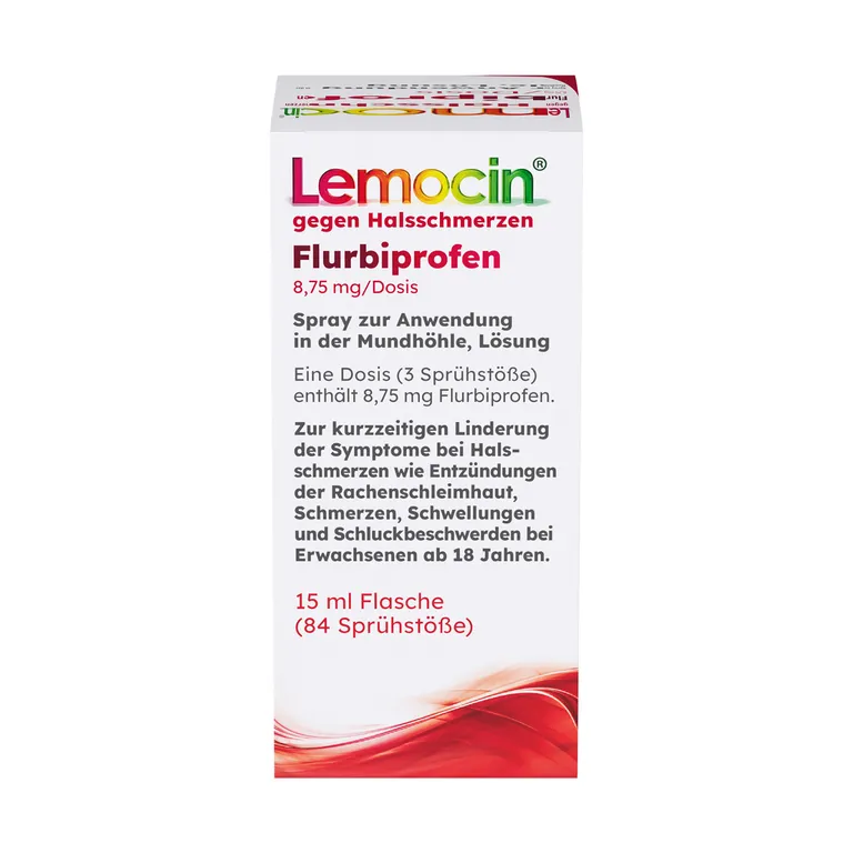 Shopapotheke Lemocin® Flurbiprofen Spray Gegen Halsschmerzen – Schmerzlindernd & Entzündungshemmend Bis Zu 6 Stunden Angenehmer Kirsch-Minz-Geschmack – Für Erwachsene Ab 18 Jahren