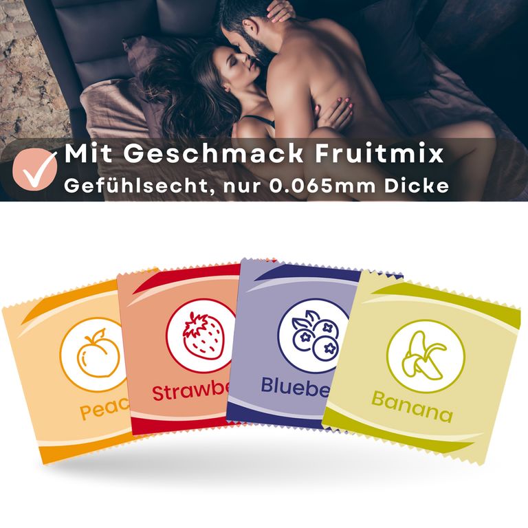 Shopapotheke Lovelyness - Kondome Mit Geschmack Erdbeere Banane Pfirsich Blaubeere