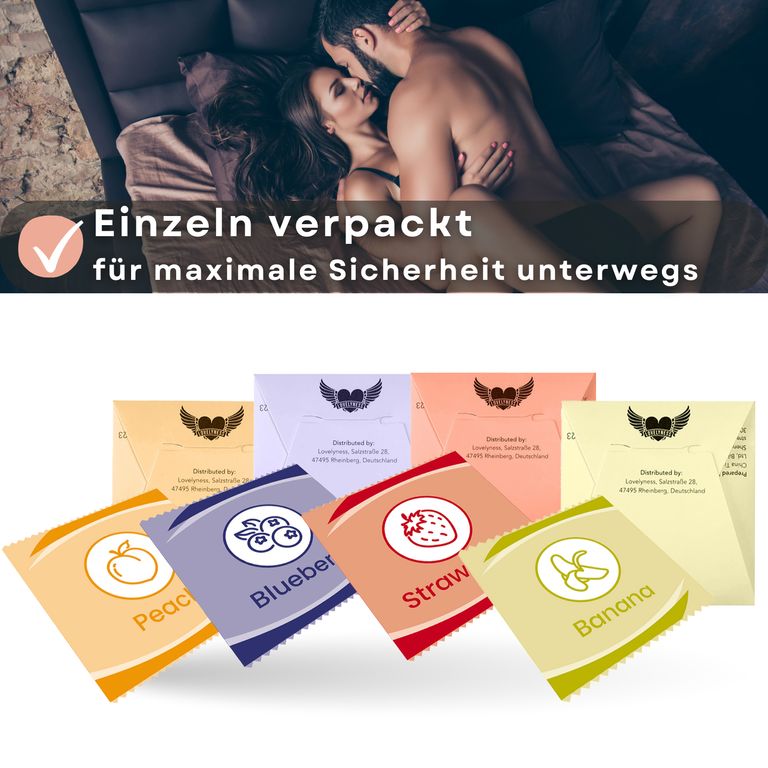 Shopapotheke Lovelyness - Kondome Mit Geschmack Erdbeere Banane Pfirsich Blaubeere
