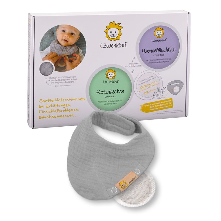 shopapotheke LÖWENKIND Einsteigerbox mit Halstuch "Baby" Grau Wonnebäuchlein und Rotznäschen