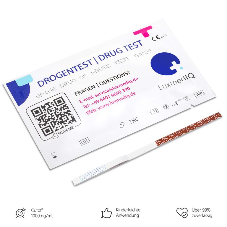 Shopapotheke LuxmedIQ Drogenschnelltest Für Cannabis THC - Urin Drogentest Haschisch Marihuana - Cutoff 50 Ng/mL