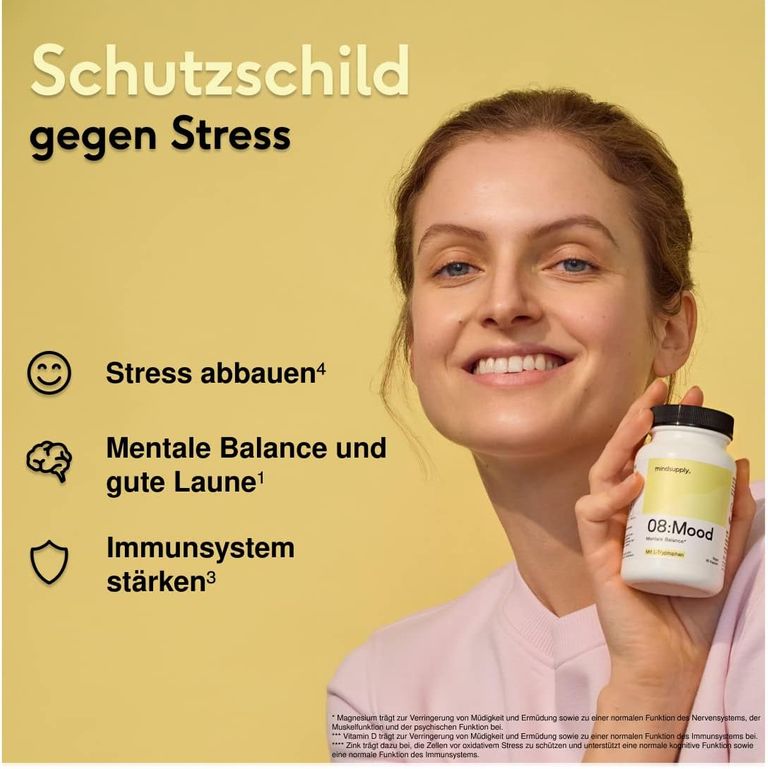 Shopapotheke Mindsupply MOOD - Anti-Stress Komplex Mit L-Tryptophan Coenzym Q10 Vitamin D Und Rosenwurz