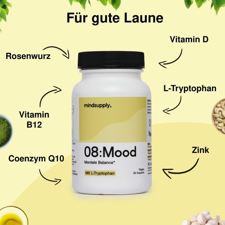 Shopapotheke Mindsupply MOOD - Anti-Stress Komplex Mit L-Tryptophan Coenzym Q10 Vitamin D Und Rosenwurz