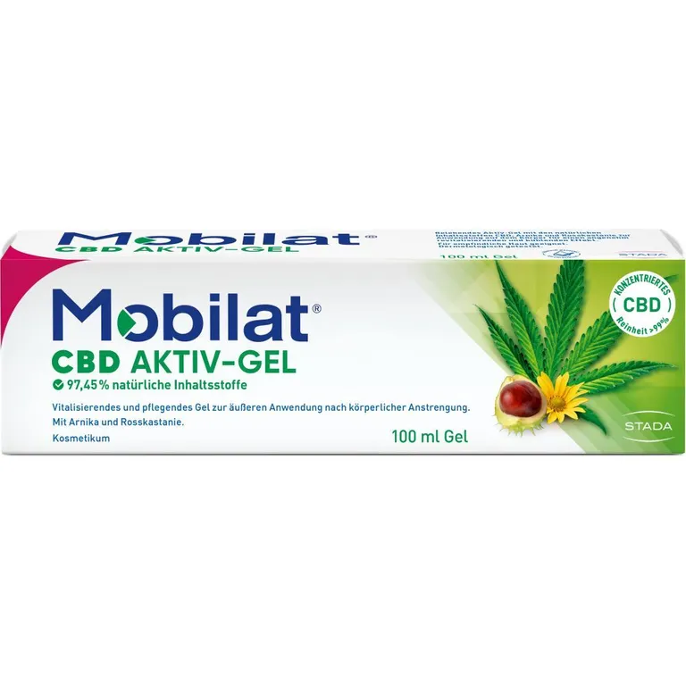 shopapotheke Mobilat® CBD Aktiv-Gel: Vitalisierendes und pflegendes Gel zur Entspannung beanspruchter Körperpartien. Mit hochkonzentriertem CBD (>99% Reinheit) Arnika-Extrakt und Rosskastanien-Extrakt. Kosmetikum
