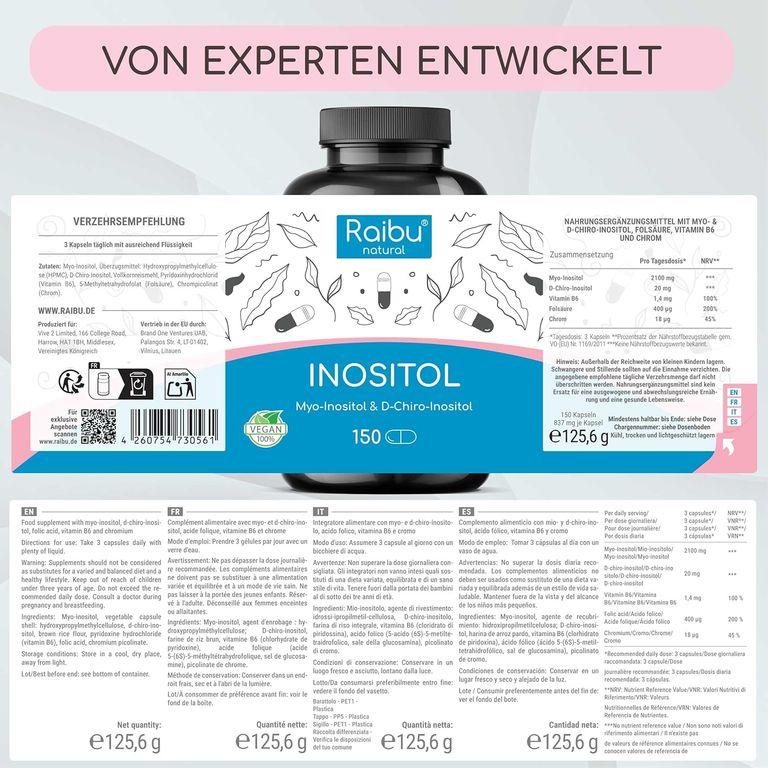 Shopapotheke Myo Inositol & D-Chiro Inositol Kapseln Hochdosiert - RAIBU