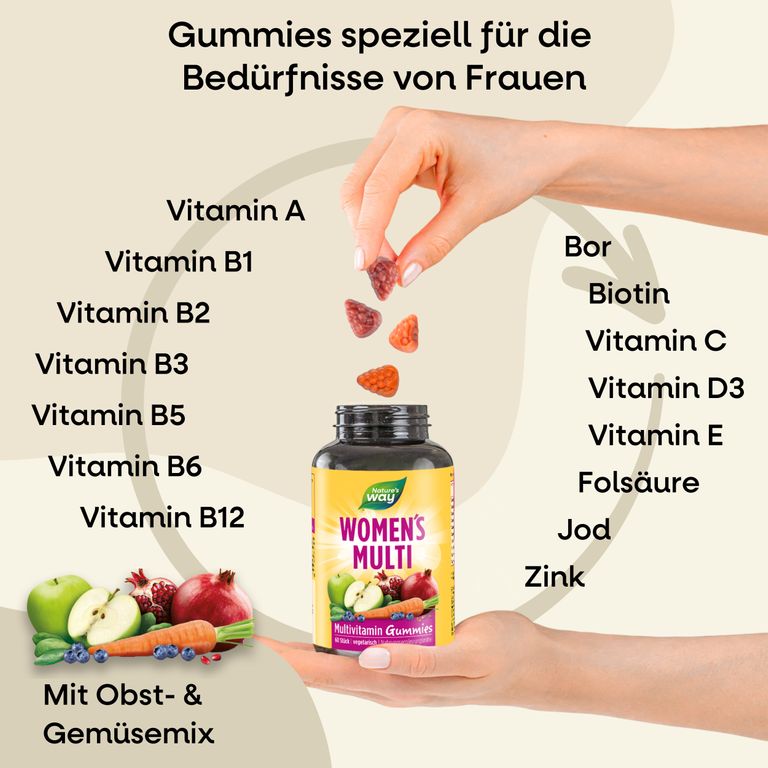 shopapotheke Nature's Way Women's Multi Multivitamin Gummies - A-Z Vitamine für Frauen - mit Folsäure B12 & Zink