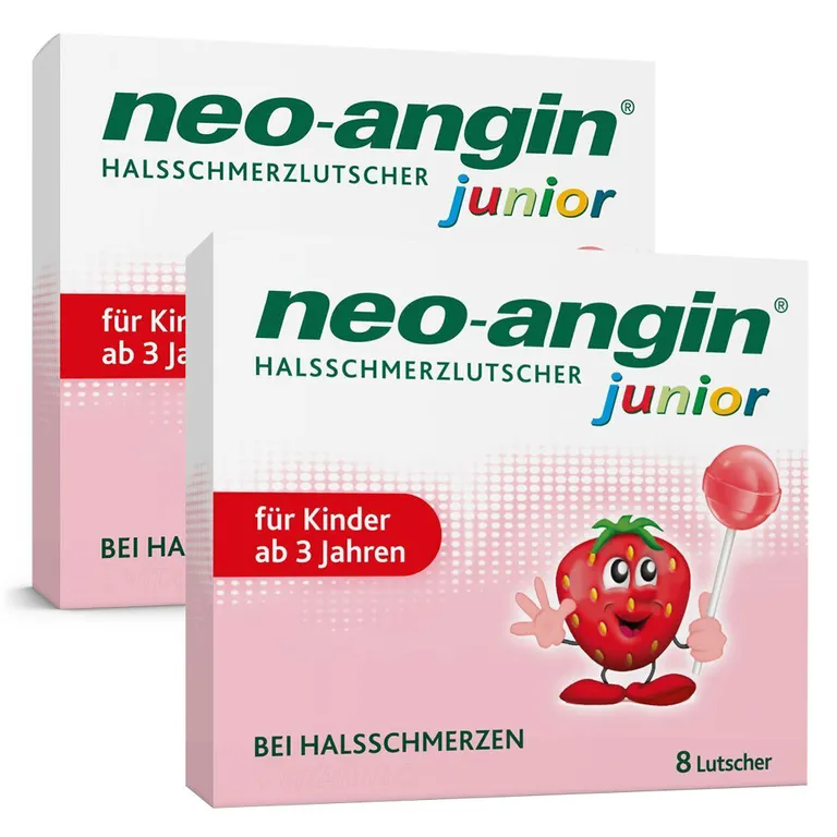 shopapotheke neo-angin Junior Halsschmerzlutscher mit leckerem Erdbeergeschmack für Kinder ab 3 Jahren