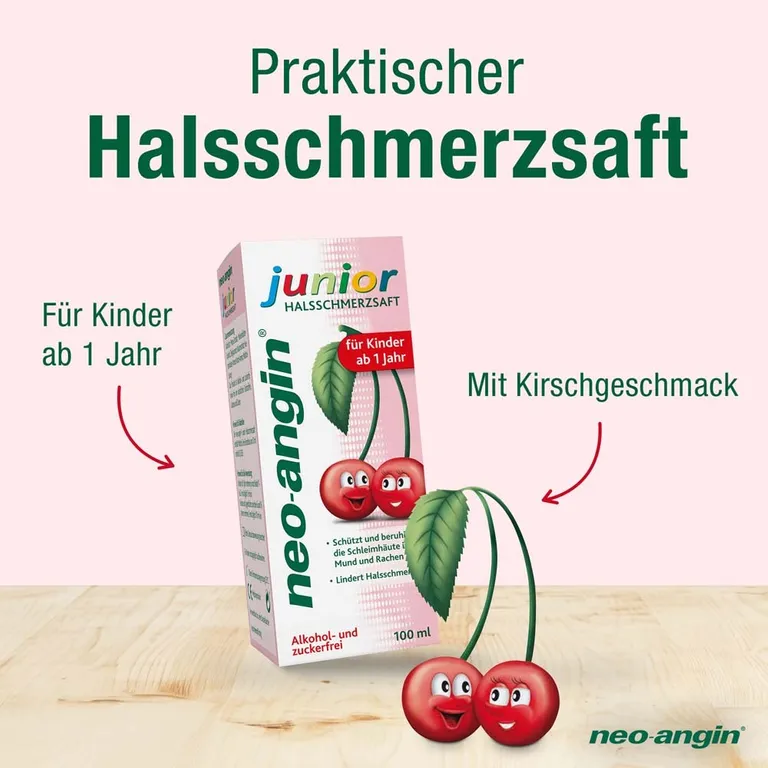 Shopapotheke Neo-angin Junior Halsschmerzsaft Mit Leckerem Kirschgeschmack Für Kinder Ab 1 Jahr - Zuckerfrei