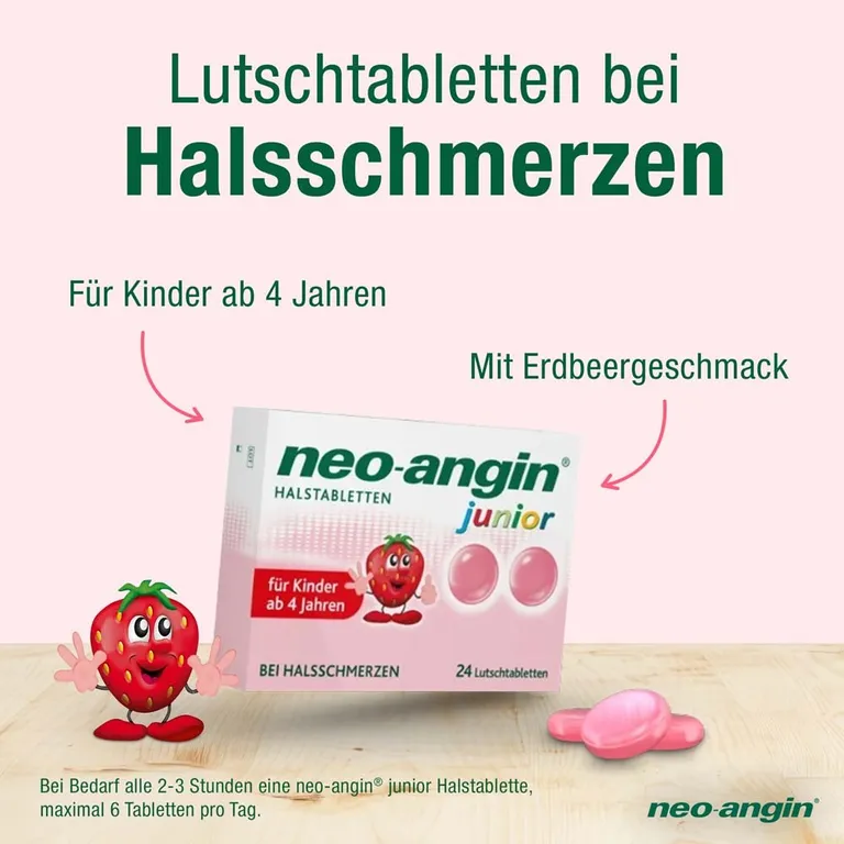 Shopapotheke Neo-angin Junior Halstabletten Mit Leckerem Erdbeergeschmack Für Kinder Ab 4 Jahren