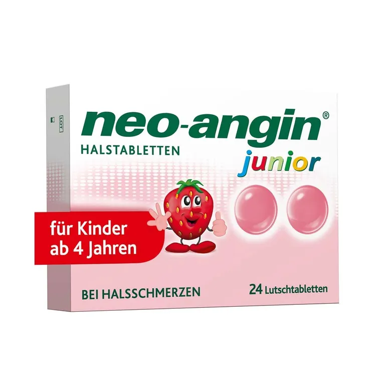 shopapotheke neo-angin junior Halstabletten mit leckerem Erdbeergeschmack für Kinder ab 4 Jahren