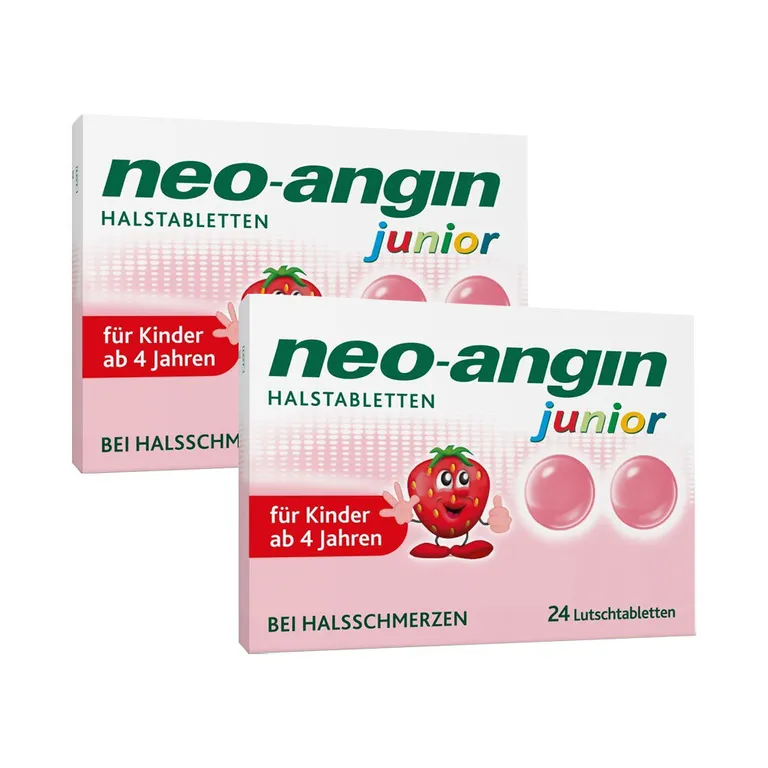 shopapotheke neo-angin junior Halstabletten mit leckerem Erdbeergeschmack für Kinder ab 4 Jahren