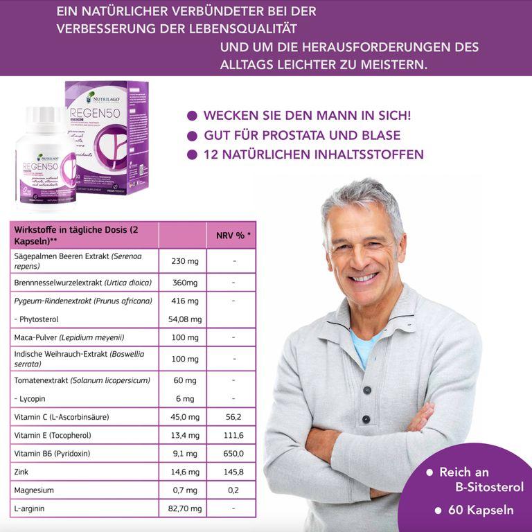 Shopapotheke Nutrilago® REGEN50 STRONG -PROSTATA MÄNNERGESUNDHEIT LIBIDO Komplex-Reich An Beta-Sitosterol Uvm