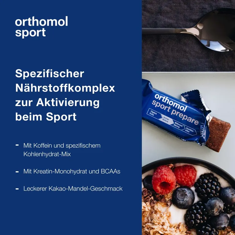 Shopapotheke Orthomol Sport Prepare - Fruchtriegel Mit Kreatin Koffein Und BCAA - Einnahme Vor Dem Training - Schoko-Mandel-Dattel-Geschmack - Riegel