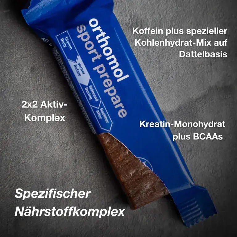 Shopapotheke Orthomol Sport Prepare - Fruchtriegel Mit Kreatin Koffein Und BCAA - Einnahme Vor Dem Training - Schoko-Mandel-Dattel-Geschmack - Riegel
