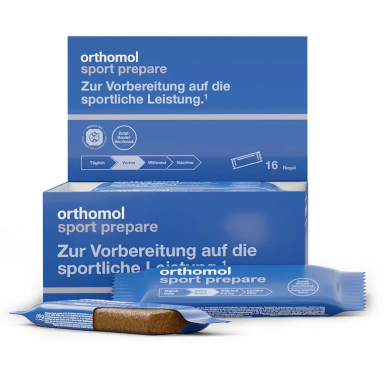 shopapotheke Orthomol Sport prepare - Fruchtriegel mit Kreatin Koffein und BCAA - Einnahme vor dem Training - Schoko-Mandel-Dattel-Geschmack - Riegel