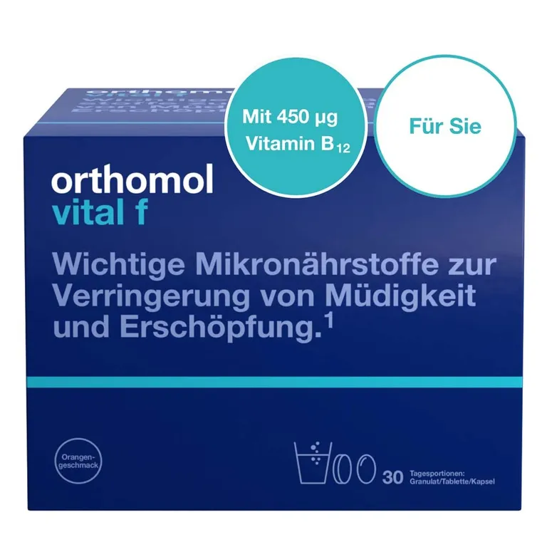 Shopapotheke Orthomol Vital F Für Frauen - Bei Müdigkeit - Mit B-Vitaminen Omega-3 Und Magnesium - Granulat/Tabletten/Kapseln - Orangen-Geschmack