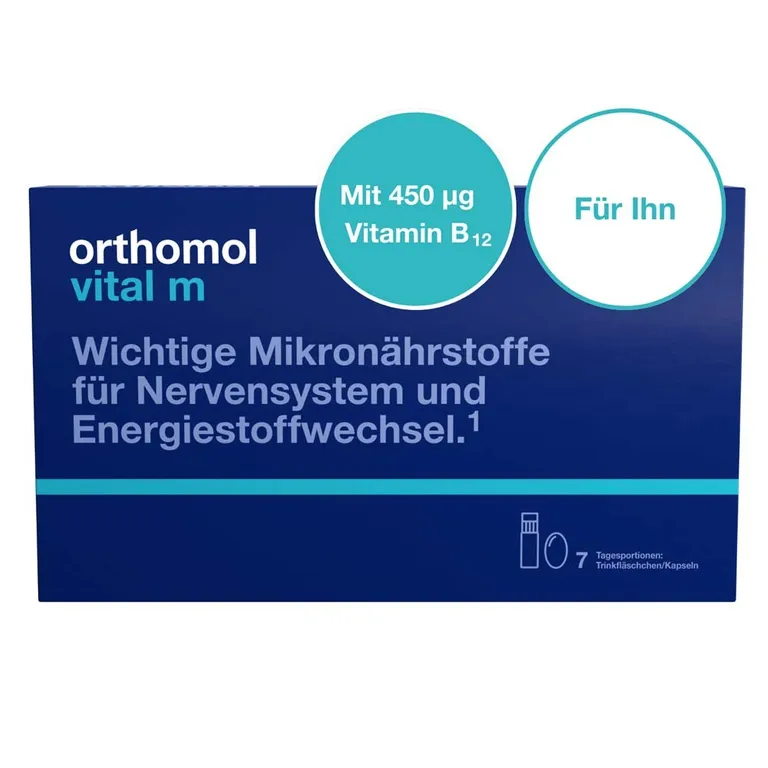 Shopapotheke Orthomol Vital M Für Männer - Bei Müdigkeit - Mit B-Vitaminen Omega-3 Und Magnesium - Trinkampullen/Kapseln - Orangen-Geschmack