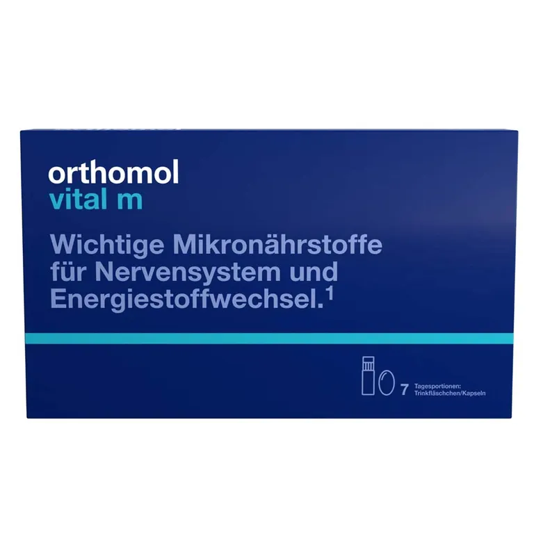 shopapotheke Orthomol Vital m für Männer - bei Müdigkeit - mit B-Vitaminen Omega-3 und Magnesium - Trinkampullen/Kapseln - Orangen-Geschmack