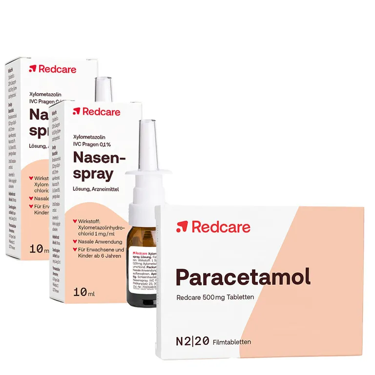 shopapotheke Paracetamol Redcare 500 mg gegen Schmerzen + Redcare Xylo 0 1 % Nasenspray