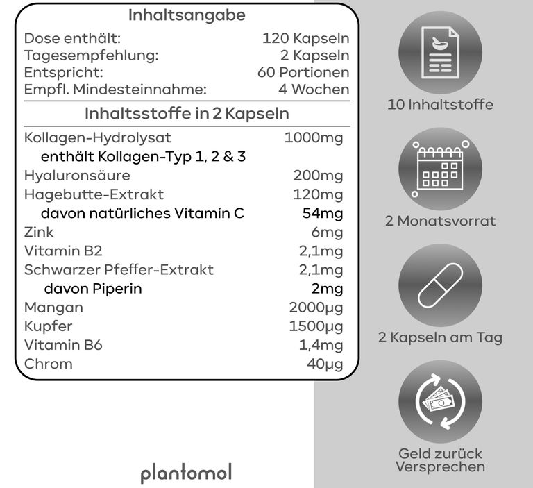 Shopapotheke Plantomol® Gelenkglück - Kollagen Kapseln Mit 1000mg Collagen Und Hyaluron - Typ 1-3 Für Gelenke