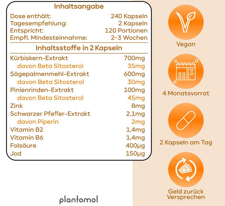 Shopapotheke Plantomol® Prosta Fortuna - Prostata Komplex Mit Kürbiskern Sägepalme Pinienrinde Und 6 Weiteren