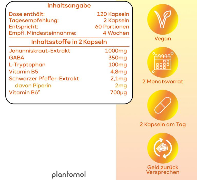 Shopapotheke Plantomol® Stimmungszauber - Stimmungsaufheller Johanniskraut Kapseln Mit L-Tryptophan GABA & B5