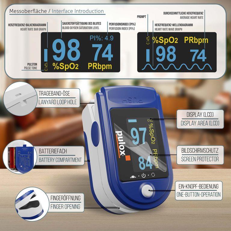 Shopapotheke Pulox PO-200A Set - Finger-Pulsoximeter - Blau
