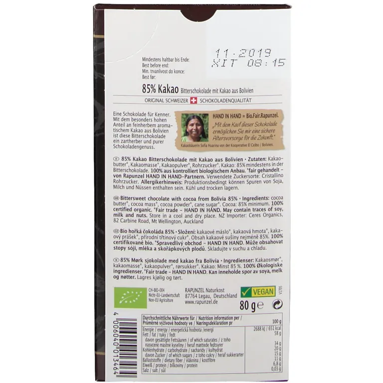 Shopapotheke RAPUNZEL Bio 85 % Kakao Bitterschokolade