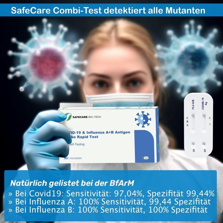 Shopapotheke Safecare 3in1 Influenza A+B COVID-19 Antigen Combo Schnelltest + Gratis BLT Desinfektionsmittel