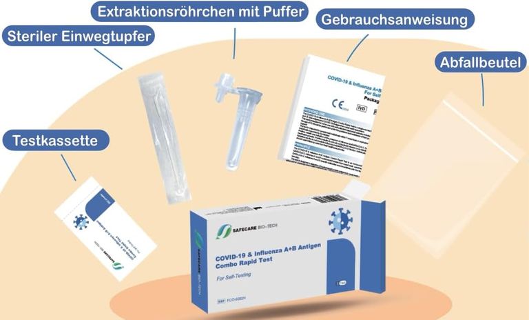 Shopapotheke Safecare 3in1 Influenza A+B COVID-19 Antigen Combo Schnelltest + Gratis BLT Desinfektionsmittel