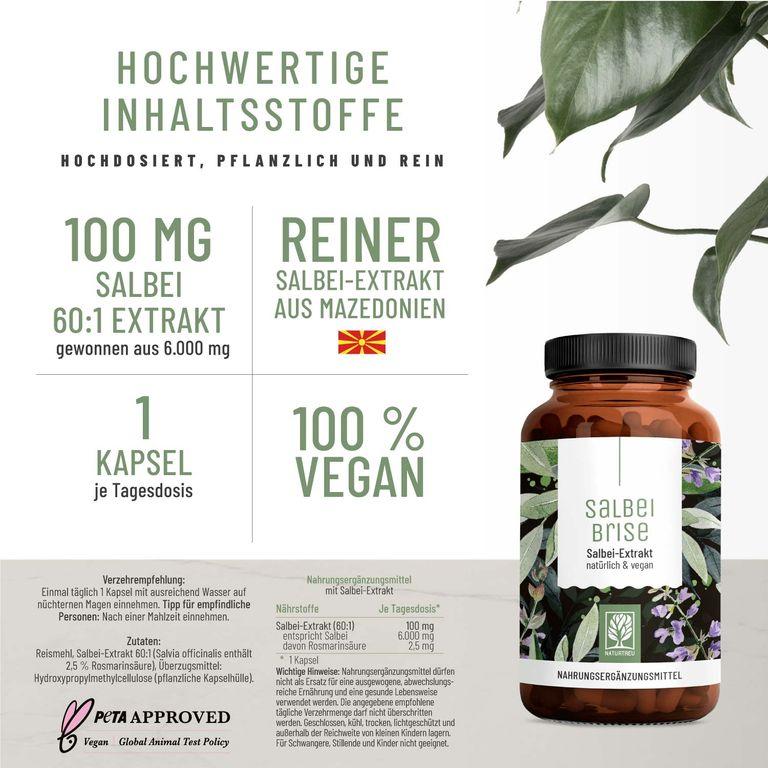 Shopapotheke Salbei Komplex Hochdosiert - 6000mg Salbei Extrakt Pro Kapsel - Salbeibrise - NATURTREU®