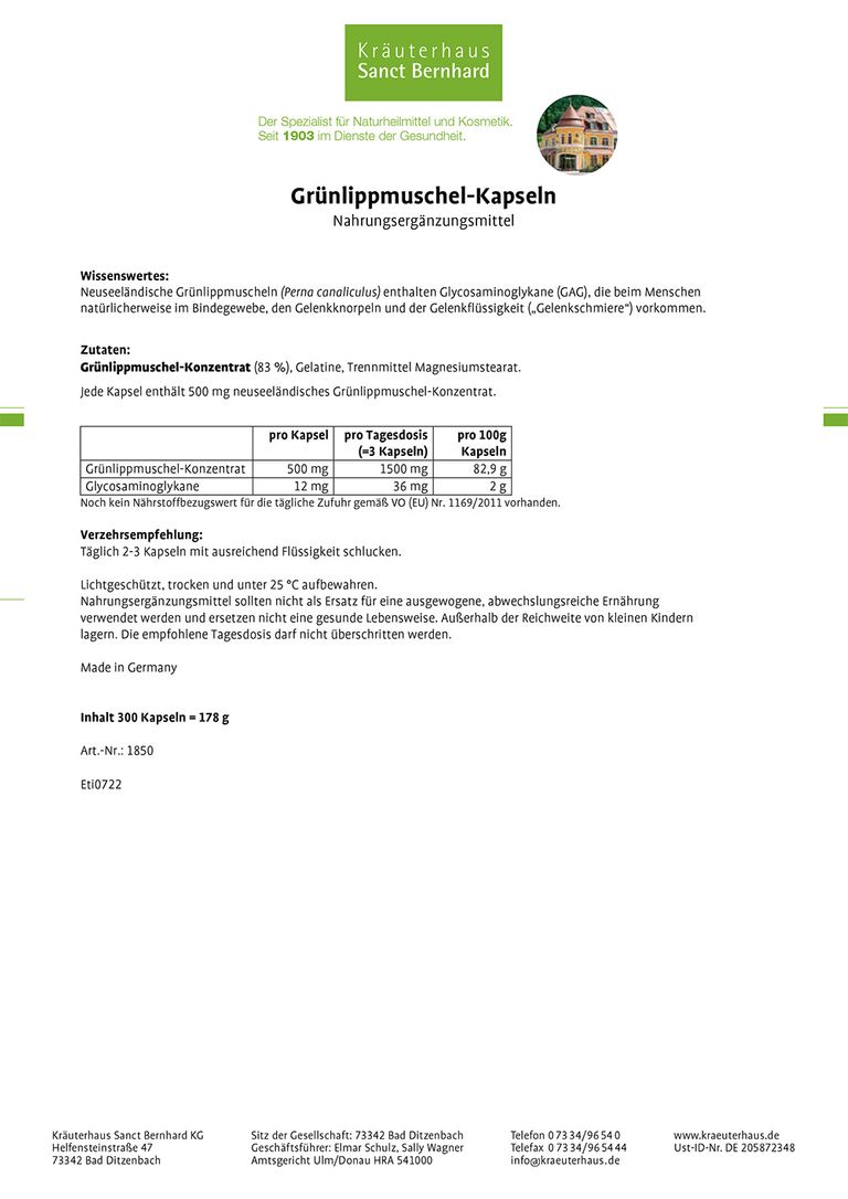 Shopapotheke Sanct Bernhard Grünlippmuschel-Kapseln