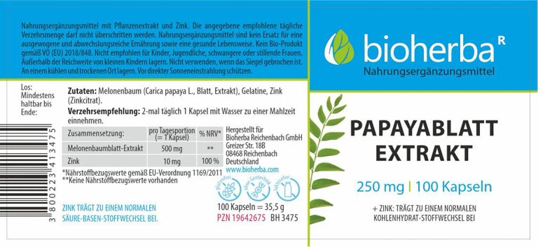 Shopapotheke Bioherba Papayablatt Kapseln