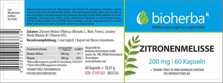 Shopapotheke Bioherba Zitronenmelisse Kapseln